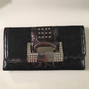Guess Black Logo & Rhinestone Wallet